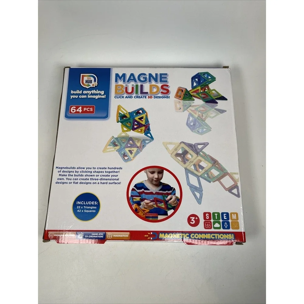 NEW MAGNE bUILDS MAGNETIC TILES Kids Building Kit with 64 Tiles